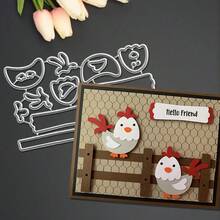 创意鸡和栅栏金属切割模具，DIY剪贴簿相册和压花模板，贺卡制作工具，卡片纸切割工艺品，礼品卡制作模板模切。 - 銀色 - 查看 2