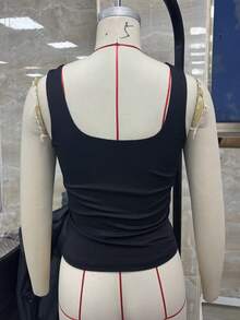 Women Studded Tank Top Silver Rivets Trim Crop Top Sleeveless Going Out Tops  Streetwear - 黑色 - 查看 7