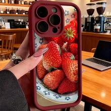 Funda de teléfono de moda, compatible con varios modelos de ,  y , funda de teléfono con patrón de fresa para , , funda de teléfono , regalo de funda de pareja para novio o novia, este es un regalo popular para amigos o socios, adecuado para ocasiones de negocios. Duradera, resistente a las manchas y a las huellas dactilares, esta nueva funda para teléfono de hombres y mujeres es un gran regalo. - Burdeos - Ver 7