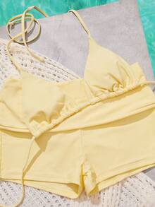 Retro bikini-baddräkt för kvinnor, lämplig för strand, fritidskläder, sport, år 2000, sexig, västerländsk stil, bohemisk, cocktailparty, vintage, bodycon, klubbkläder, elegant, gamla pengar, gatukläder, vår-/sommarhelg - Ljusgul - Visa 10