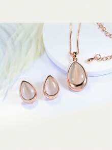 Collar geométrico de oro rosa con incrustaciones de piedra ojo de gato hecho a mano europeo y americano, conjunto de joyería exclusiva para mujeres - colgante de oro - Ver 7