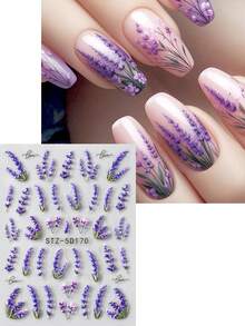 2pcs Purple Lavender Flower Nail Art Stickers, 5D Stereoscopic Blooming Flower, Ladybug & Bee Nail Decals, Spring/Summer Design, Adhesive Nail Stickers, Nail Art Accessories - Multicolor - View 13