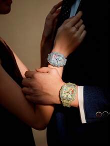 DAYAND NIGHT 2025新款奢华品牌全钻腕表，石英机芯，适合商务、派对、日常佩戴，也是情人节、周年纪念日、圣诞节的理想礼物，冰钻罗马数字表盘，银色表壳 - 彩色 - 查看 6