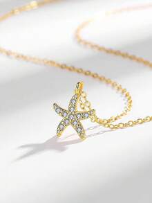 1pc S925 Sterling Silver Minimalist Star Pendant Necklace, Delicate & Chic Dainty Starfish Clavicle Chain Gift For Women
