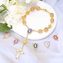 36颗镶钻宗教吊坠，珐琅椭圆形合金饰品，DIY念珠祈祷项链、手链、书签材料 - 彩色 - 查看 6