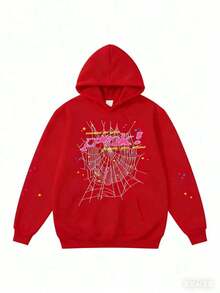 NEW Hip Hop Spider Y2k Pullover Hoodie Suitable For Autumn And Winter, Casual Pullover Sweatshirt, Loose Fit,Unisex, Perfect For Sports And Daily Wear - 紅色 - 查看 1