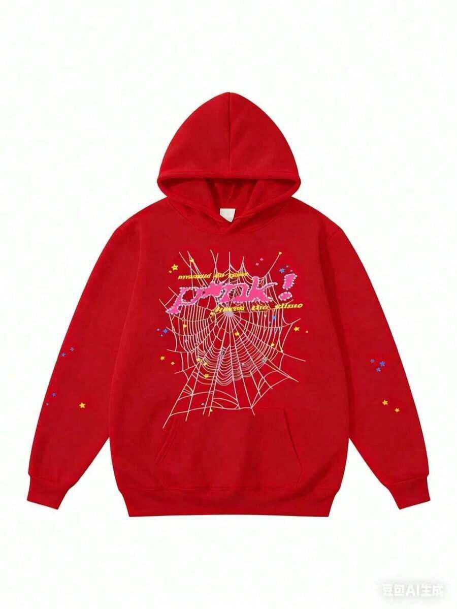 NEW Hip Hop Spider Y2k Pullover Hoodie Suitable For Autumn And Winter, Casual Pullover Sweatshirt, Loose Fit,Unisex, Perfect For Sports And Daily Wear - 紅色 - 查看 1