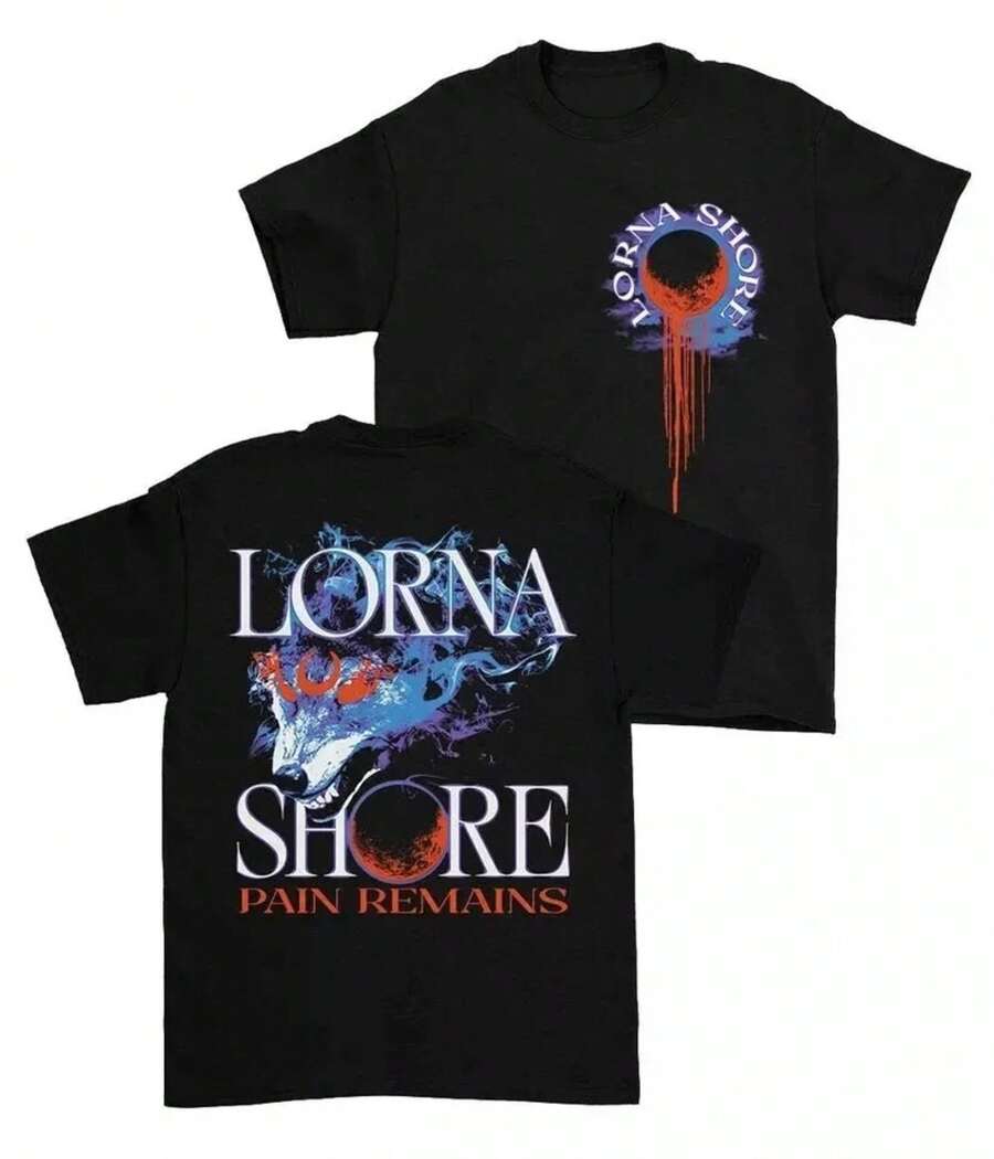 Camiseta con estampado gráfico de la banda de deathcore estadounidense LORNA SHORE, mercancía Harajuku, camiseta Hollow Knight, camiseta casual de algodón de gran tamaño - Negro - Ver 1