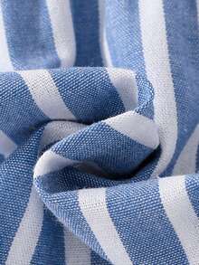 Baby Girl Blue & White Striped Sleeveless Romper, Spring/Summer - Baby Blue - View 9