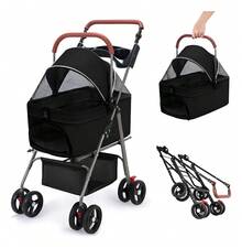 Carreola Cochecito Plegable Para Mascotas Con Capazo Carrito - Azul oscuro - Ver 8