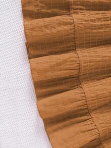 少女纹理面料方领短袖收腰休闲度假连衣裙，春夏款 - 棕色 - 查看 5