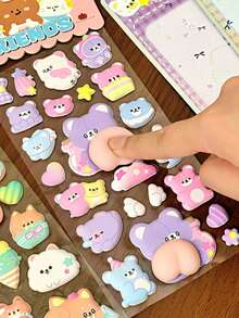 3D立体挤压玩具贴纸，可爱卡通动物宝宝益智手工装饰手机贴纸 - 彩色 - 查看 7