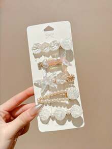 5pcs/Pack Mermaid Shell Hair Clips, Cute Kawaii Side Clips, Korean Style Sweet Girl Hair Accessories - Multicolor - View 9