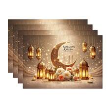 1set/1pc/4pcs/6pcs Ramadan Lantern And Moon, Flowers Pattern Placemat, Machine Washable Polyester Table Mats, Protected Tabletop, Heat Resistant, Dirty And Easy To Clean Placemats, Table Decoration, HolidayParty Layout, Desktop Protection, Can Be Used As Gifts,12x18 Inch - Multicolor - View 2