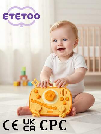 ETETOO 婴儿感官玩具音乐收音机忙碌板带硅胶牙胶 - 蒙特梭利教育学习活动中心，适合6-12-18个月宝宝 - 旅行汽车座椅玩具礼物，男女宝宝皆宜