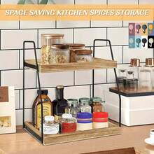 1pc Desktop Coffee Table Storage Rack, Dual-Layer Wooden Organizer Shelf, Suitable For Coffee Bar Accessories, Spice Storage, Applicable For Kitchen, Home, Office - Brown, Kitchen Storage, Room Decor, Fit For Kitchen, Dining Room, Party, Camping, Gathering, Gift For Friends And Family - Multicolor - View 11