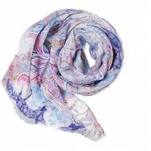 MELIFLUOS - Bufanda para mujer, ligera, de 62 x 18 pulgadas, para primavera, verano, otoño - Colección Deia - Paisley gris y azul - Ver 3