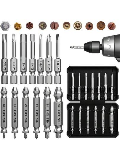 Damaged Screw Extractor Set 13 Pcs Bolt Extractor Set Stripped Screw Extractor Nuts & Bolts Drill Bit Tools For Easy Removal Of Rusty Broken Screw For Men Adults Him Men And Women Gifts
