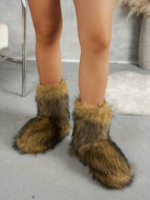 New Fashion Women's Over-The-Knee Snow Boots, Warm And Non-Slip For Winter, Faux Fur Trim, Stylish Design - Brown - View 3