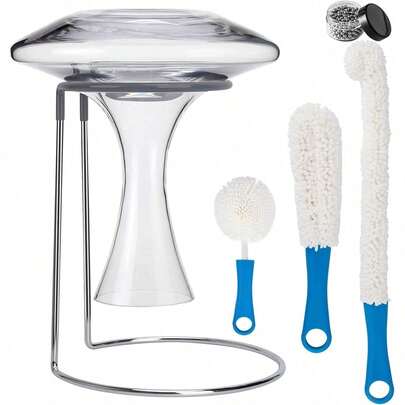 Wine Decanter Drying Stand With Rubber Coated Top To Prevent Scratches, Wine-Decanter Drying Rack For Standard Large Wine Decanters, Decanter Cleaner Includes Cleaning Brush & Decanter Cleaning BeadsCP18-A