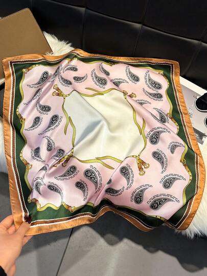 1pc Faux Silk Paisley Floral Print 27.6 Inch Small Square Scarf, Women's New Bandana, Versatile Neck Tie, Hair Accessory, Fashion Neckerchief