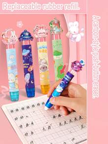 1 Set Cartoon Eraser Set, Cute Girly Erasers With Refillable Pen Holder & 2 Refill Leads, Smudge-Free, Minimal Debris, Suitable For Drawing, Learning, Classroom Gifts - Sets - View 1