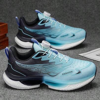 Men's Rotating Buckle Popcorn Shock Absorbing Elastic Non-Slip Running Shoes, Breathable Mesh Lightweight Comfortable New Thick-Soled Cushioned Sneakers For Commuting And Outdoor Sports (Irregular Tongue And Heel Strap Placement)