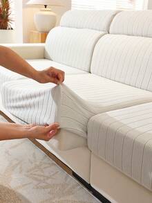 1pc Linear Quilted Sofa Slipcover, Thickened Full Coverage Design, Anti-Slip & Pet-Friendly Easy-Care Cover - Beige - View 9