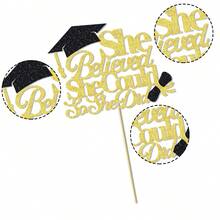 1pc Shiny "She Believed She Could, So She Did" Graduation Cake Topper, Shiny Gold Graduation Party Decor, 2026 Girls Graduation Cake Decoration, High School/College Graduation Supplies - Multicolor - View 9