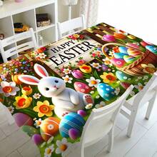 1pc Polyester Easter Eggs & Bunny Garden Pattern Tablecloth, Spring Floral & Egg Decor, Holiday Atmosphere Decorative Fabric Tablecloth For Outdoor Party, Picnic, Dinner, Ideal For Home And Restaurant Decoration - Multicolor - View 6