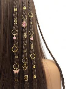 45 pièces Accessoires pour cheveux avec pendentifs en forme de cœur pour tresses, pinces à cheveux avec pendentifs en forme de cœur rose, papillon et couronne, décorations pour cheveux, accessoires pour la Saint-Valentin, décorations pour tresses, boucles d'oreilles, accessoires de la Saint-Valentin - Doré - Voir 1