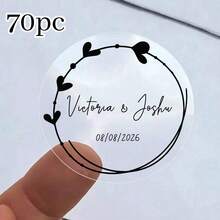 17/35/70pcs Custom Clear Plastic Stickers With Black Print ,Personalized Wedding Transparent Stickers,Stickers For Wedding,Personalized Label Transparent Sticker,Valentine's Day Gift, Couple Gift - Multicolor - View 26
