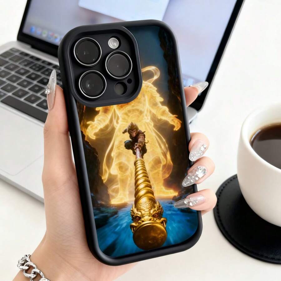 Funda de teléfono de moda, compatible con varios modelos de , y , funda de teléfono diseño de dragón de fuego con bastón dorado del Rey Mono para modelos de , y , protector de teléfono, funda de pareja, regalo para novio o novia, regalo de vacaciones, este es un regalo popular para amigos o socios, adecuado para ocasiones de negocios. Duradera, resistente a las manchas y a las huellas dactilares, esta nueva funda para teléfono de hombres y mujeres es un gran regalo. - Negro - Ver 1