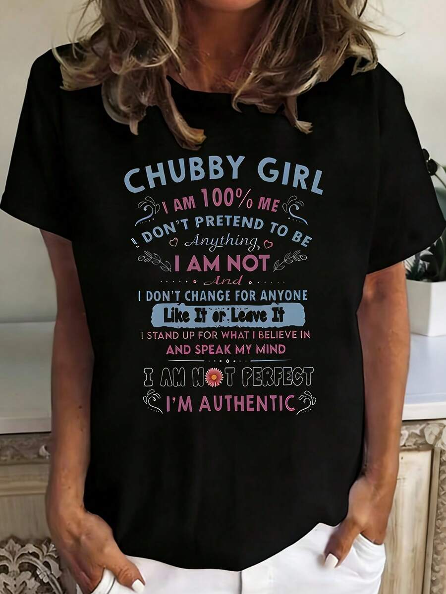 Girl Women's 1 Pcs Plus Size T-Shirt Shirt Casual 220g Funny Oversized Graphic Short Sleeve Tee Novelty Crew Neck Top 100% Polyester - 黑色 - 查看 1