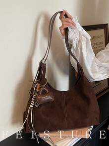 1pc New Autumn/Winter Women's One Shoulder Bag, Magnetic Closure, With Pendant, Suitable For Daily Outing, Dating, Commuting - Coffee - View 6