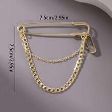 1pc Of  Cool Chain Brooch, Street Fashion Metal Decoration, Hip-Hop Suit Accessory - Gold - View 5