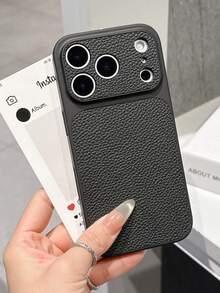 奢华大窗口仿皮哑光软边框防震保护壳，兼容 17 Air 16 15 14 Plus 13 12 11 Pro Max 17 Pro Max 手机壳 - 橘色 - 查看 5