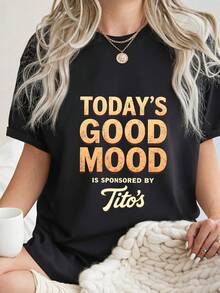 Today's Good Mood Is Sponsored By Tito's T-Shirt 100% Cotton Crew Neck Short Sleeve Funny Vodka Alcohol Drinking Lover Tee Novelty Bartender Humor Graphic Top Soft Breathable Cas-2 - 黑色1 - 查看 3