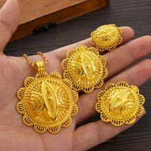 Bộ trang sức 6 món Dubai/ - Dây chuyền mặt dây chuyền màu vàng, nhẫn, hoa tai, vòng tay, băng đô, kẹp tóc, quà tặng cưới cho cô dâu nữ, Châu Phi/Ả Rập Xê Út - Vàng - Xem 14