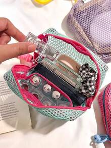 1个/4个装马卡龙色网眼化妆包，带可拆卸手柄或樱桃/草莓手柄 | 大容量多口袋收纳包，可装化妆品、卫生用品和旅行必备品 | 母亲节礼物、毕业/复活节礼物、夏季海滩度假收纳包、婚礼/伴娘礼物、首饰袋、零钱包 - 彩色 - 查看 5