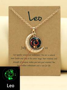 1pc Retro Luminous 12 Zodiac Constellation Necklace With Moon Pendant, Zodiac Card Necklace Gift For Party/Birthday - Yellow Gold - View 7