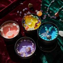 Crystal Scented Candles Gift Set With 1 Heart-Shaped Carved Crystal Stone, Sage Fragrance Soy Scented Wax, Amethyst, Pink Crystal, 24 Hour Burn Time