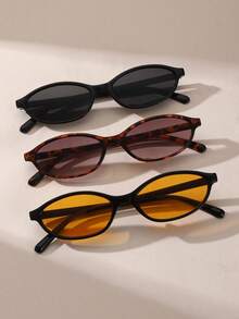 3pcs/Set Retro Oval Small Frame Fashion Women Eyeglasses, European And American Ins Street Style - Oval Frame - View 8