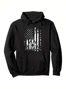 1pc Men-S American Flag Print Hooded Sweatshirt - Distressed Vintage Style Pullover With Star And Stripe Design, Soft Knit Fabric, Medium Stretch, Regular Fit Longeeve Hoodie With _345 - Đen 5 - Xem 1