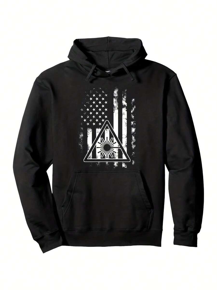 1pc Men-S American Flag Print Hooded Sweatshirt - Distressed Vintage Style Pullover With Star And Stripe Design, Soft Knit Fabric, Medium Stretch, Regular Fit Longeeve Hoodie With _345 - Đen 5 - Xem 1