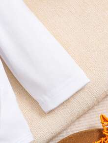 女婴卡通标语印花长袖连体衣 - 白色 - 查看 4