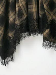 DEEKA Spring/Summer New Women's Fashion European & American Style Versatile Minimalist Plaid Lace Dress - Army Green - View 10