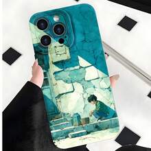 2026 nueva funda de teléfono esmerilada, funda de teléfono con arte de pared azul y diseño de niño sentado para iPhone 17 14 13 12 11 Pro Max Se 2022  Galaxy S23 S22 S21 S20 Plus Ultra protector de teléfono funda de pareja regalo para él y ella San Valentín cumpleaños aniversario - Blanco antiguo - Ver 2