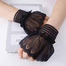 Manchette en dentelle amovible avec bordure à volants, accessoire de poignet pour mariage, fête de Noël, pull, voyage, festival, gants, camping - Noir - Voir 4