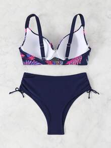 RWX VEST Plus Size Bikini Set With Floral Print, Tie-Up Top And Front Detail - XX561 - 藏蓝色 - 查看 2